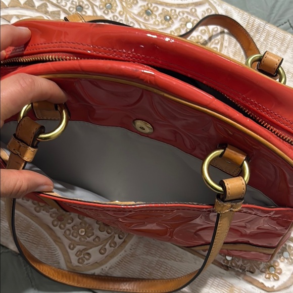 Coach Coral and Tan Shoulder Bag with Gold Hardware - Picture 3 of 5